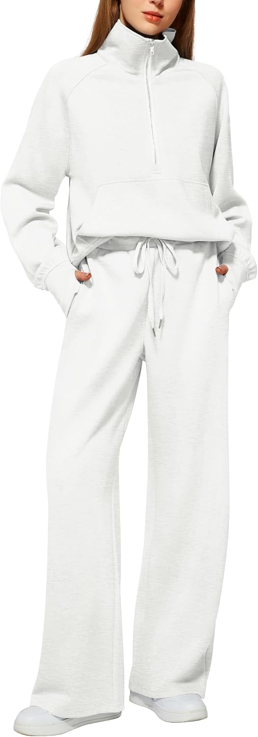 Casly Lamiit Women's 2 Piece Outfits Lounge Set 2025 Oversized Half Zip Sweatshirt Wide Leg Sweatpant Set Sweatsuit Tracksuit
