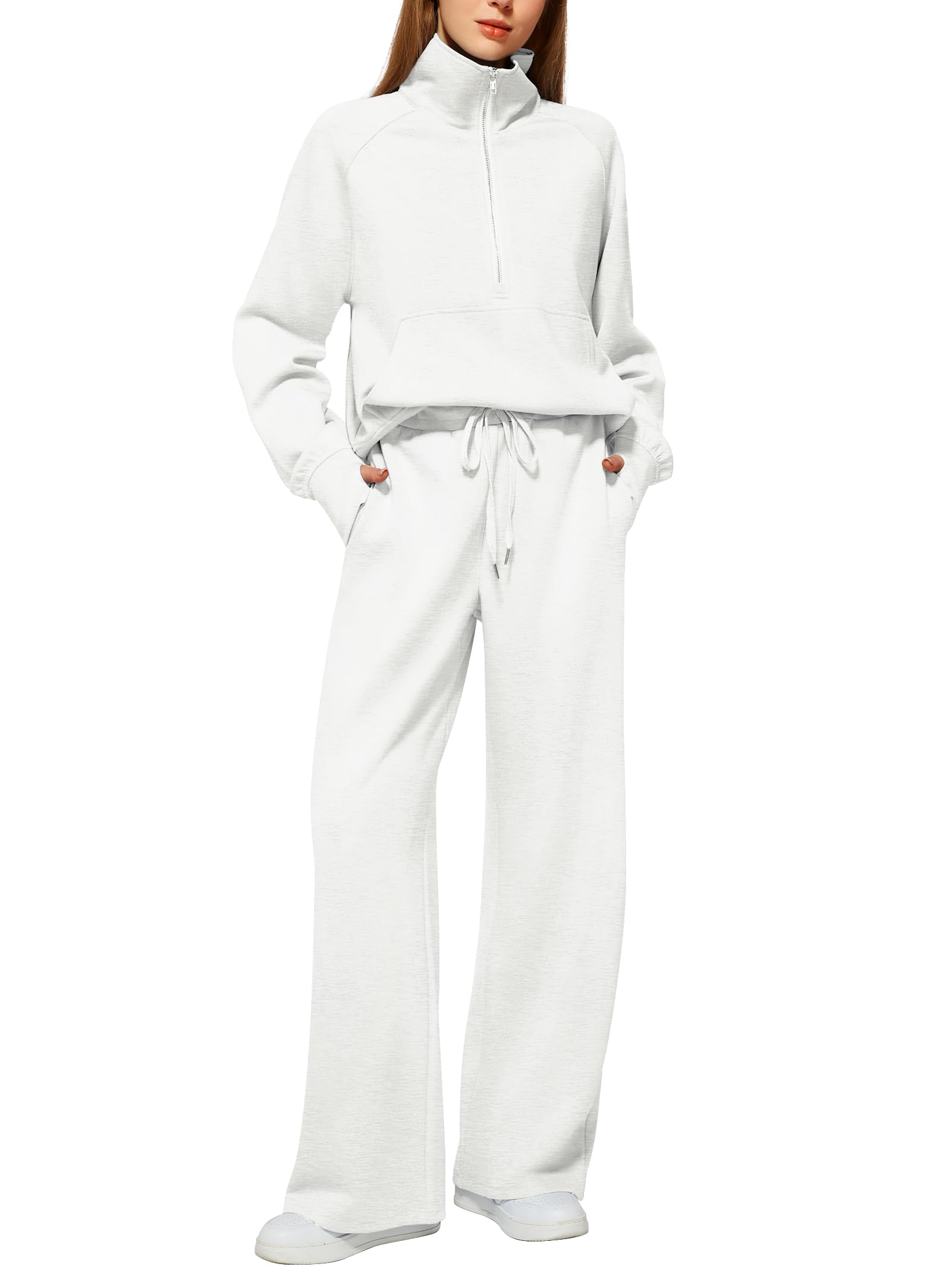 Casly Lamiit Women's 2 Piece Outfits Lounge Set 2025 Oversized Half Zip Sweatshirt Wide Leg Sweatpant Set Sweatsuit Tracksuit