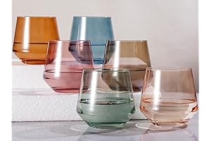 Stemless Wine Glasses Set 6, Multicolor Wine Glasses
