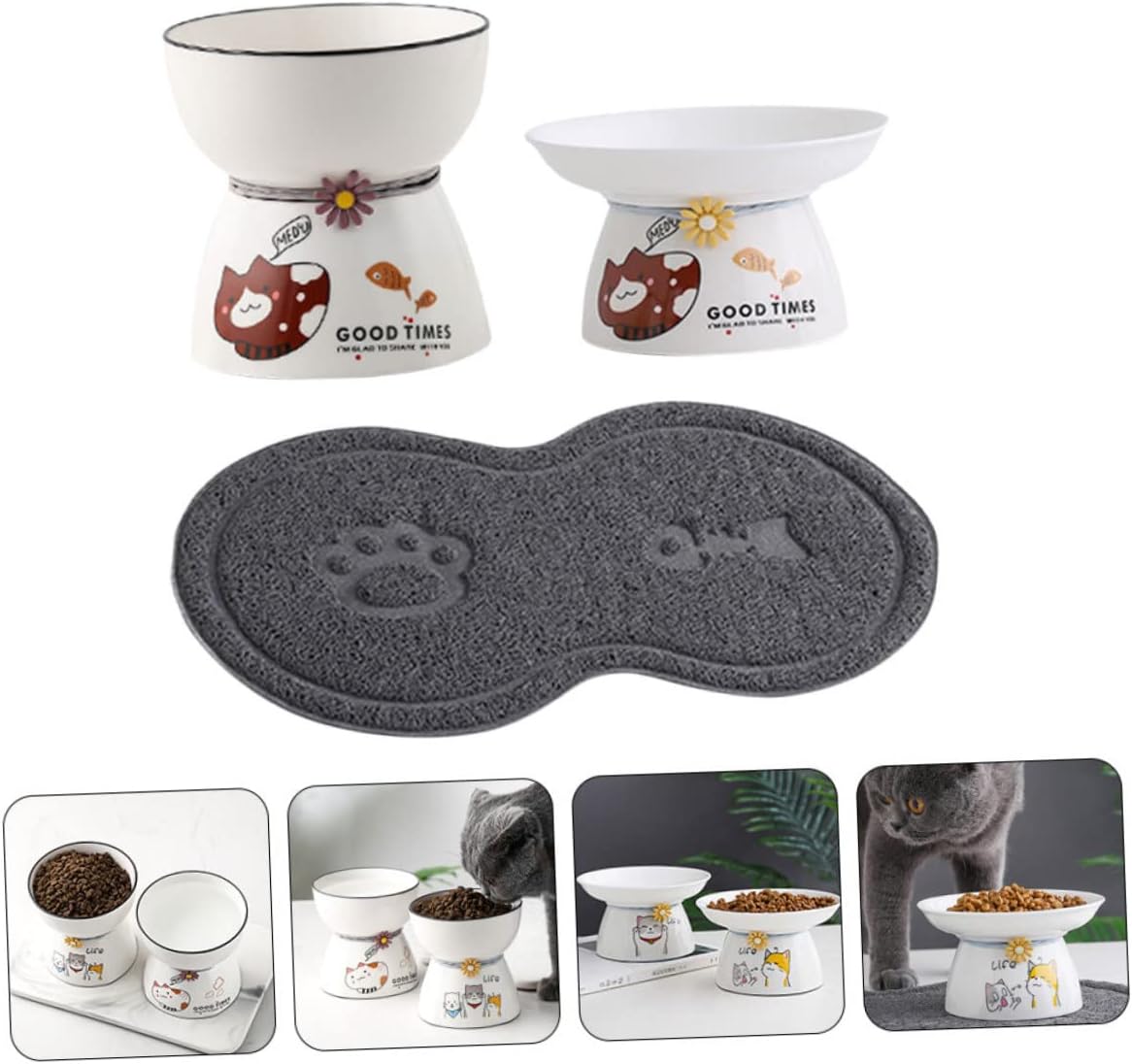 1Set Elevated Cat Bowl Raised Feeding Station for Cats Kittens Ergonomic Design for Comfort Prevents Spills Promotes Digestion Easy to Clean