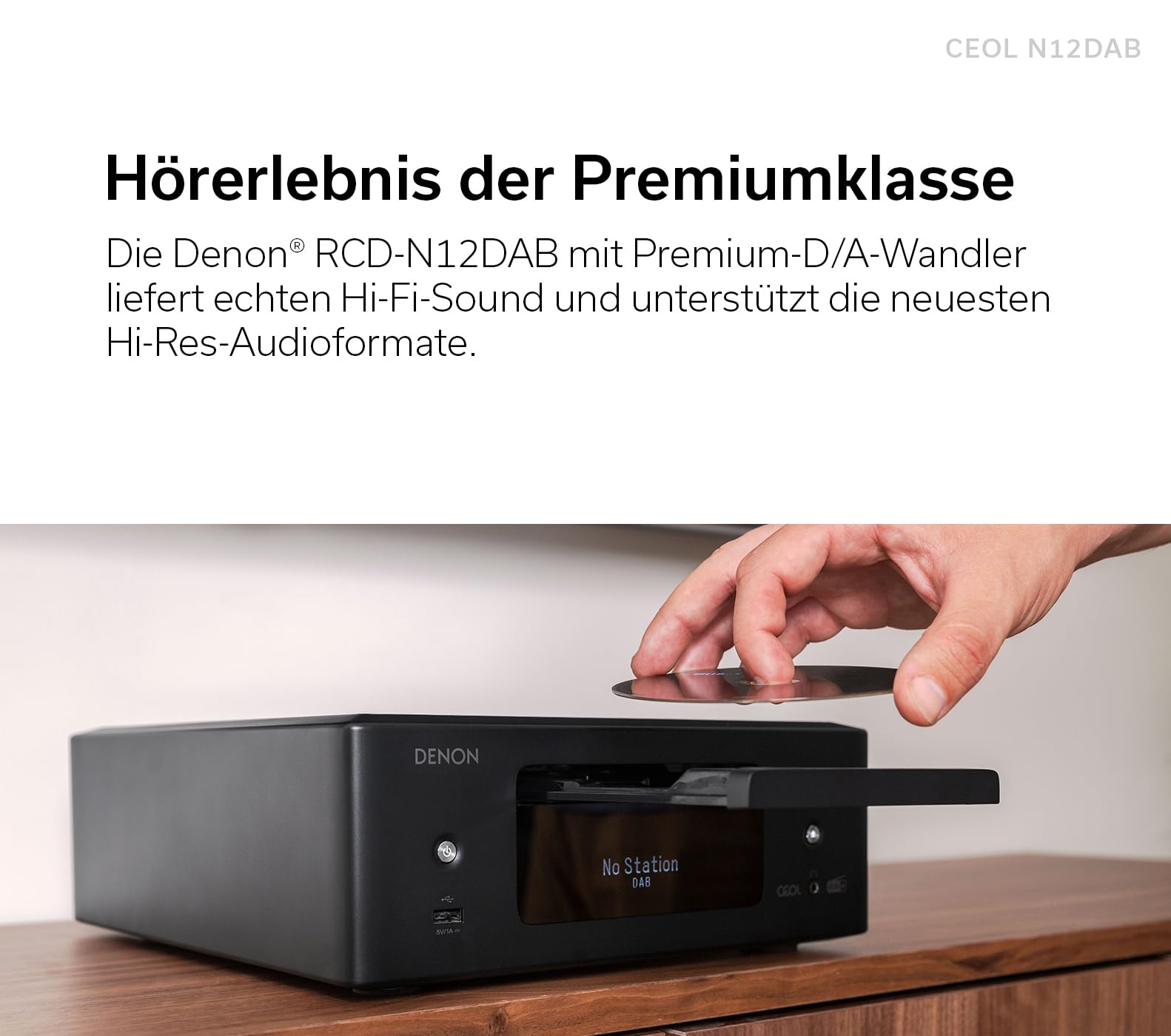 Denon CEOL N-12DAB HiFi-Komplettsystem mit Lautsprechern, CD-Player, Musikstreaming, HEOS Multiroom, Bluetooth, WLAN, AirPlay 2, DAB+ Radio, 2 Optische TV-Eingänge - Schwarz