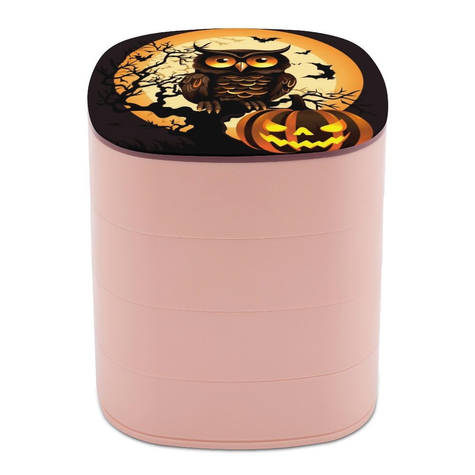 VstaDank Black Tree Owl Pumpkin Head Jewelry Case Women Portable Travel Jewelry Box Rotating Jewelry Organizer with Mirror Multi-Layer Necklace Ring Earring Storage Box for Bracelets Rings