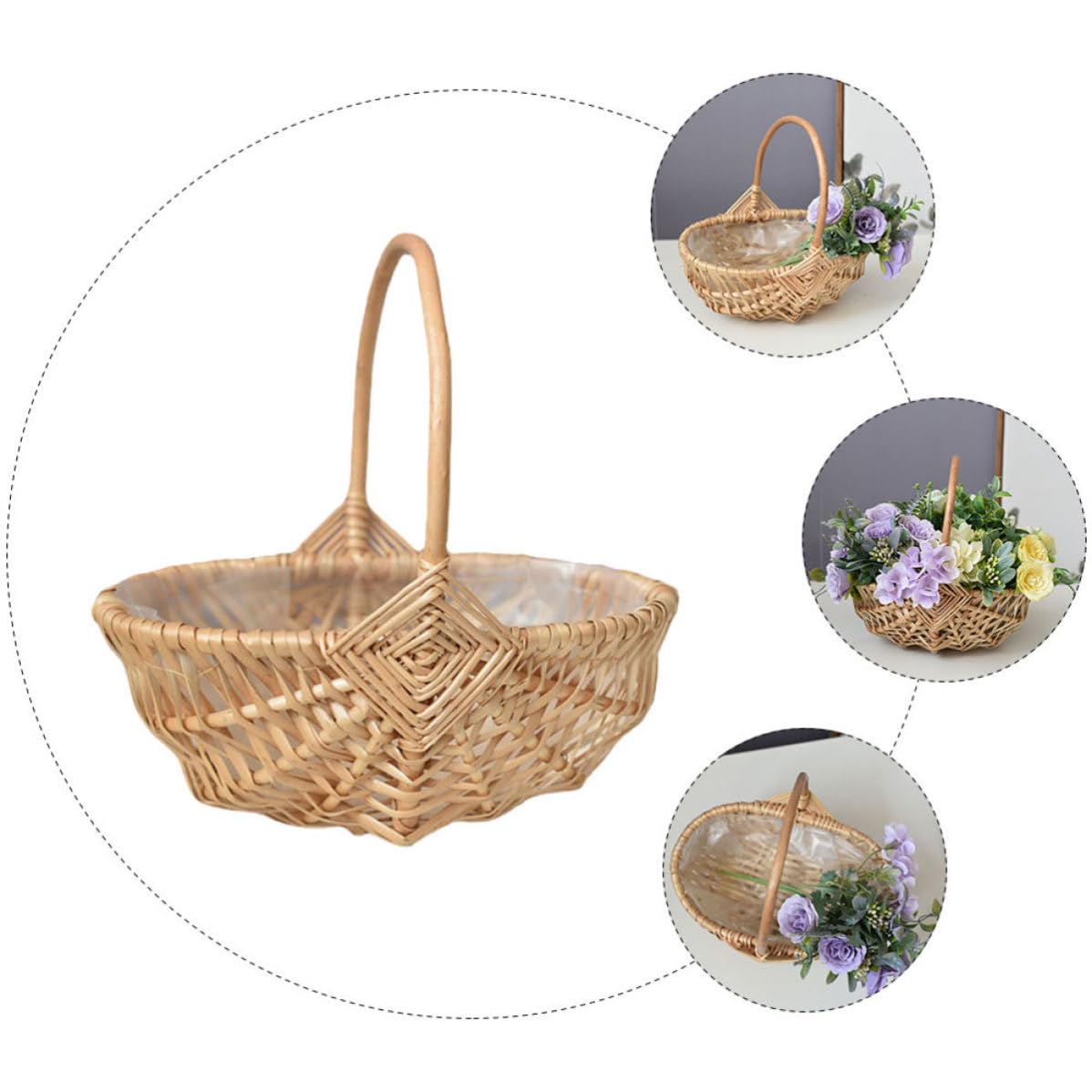 Blumenkorb Geflochten aus Weide Kleiner Tragbarer Korb mit Henkel für Hochzeitsblumenmädchen und Obst Handgefertigter Mehrzweckkorb für Tischdeko und Picknick