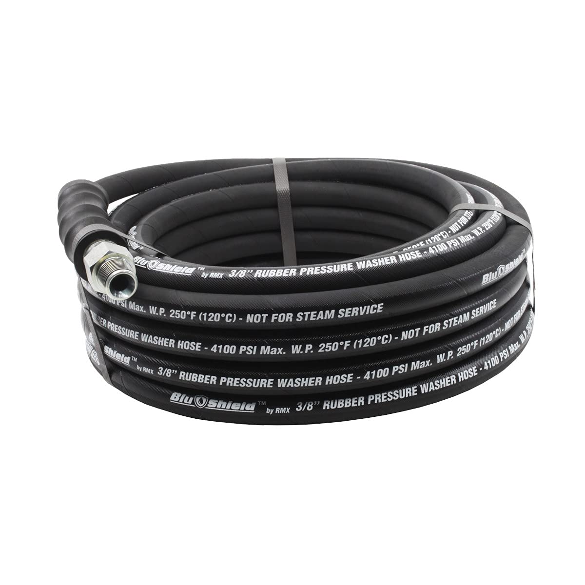 BluShield Aramid Braided Rubber Pressure Washer Hose, 4100 Psi, Handle 250°F Hot & Cold Water, Heavy Duty, 35% Lighter, Flexible (3/8" x 200')