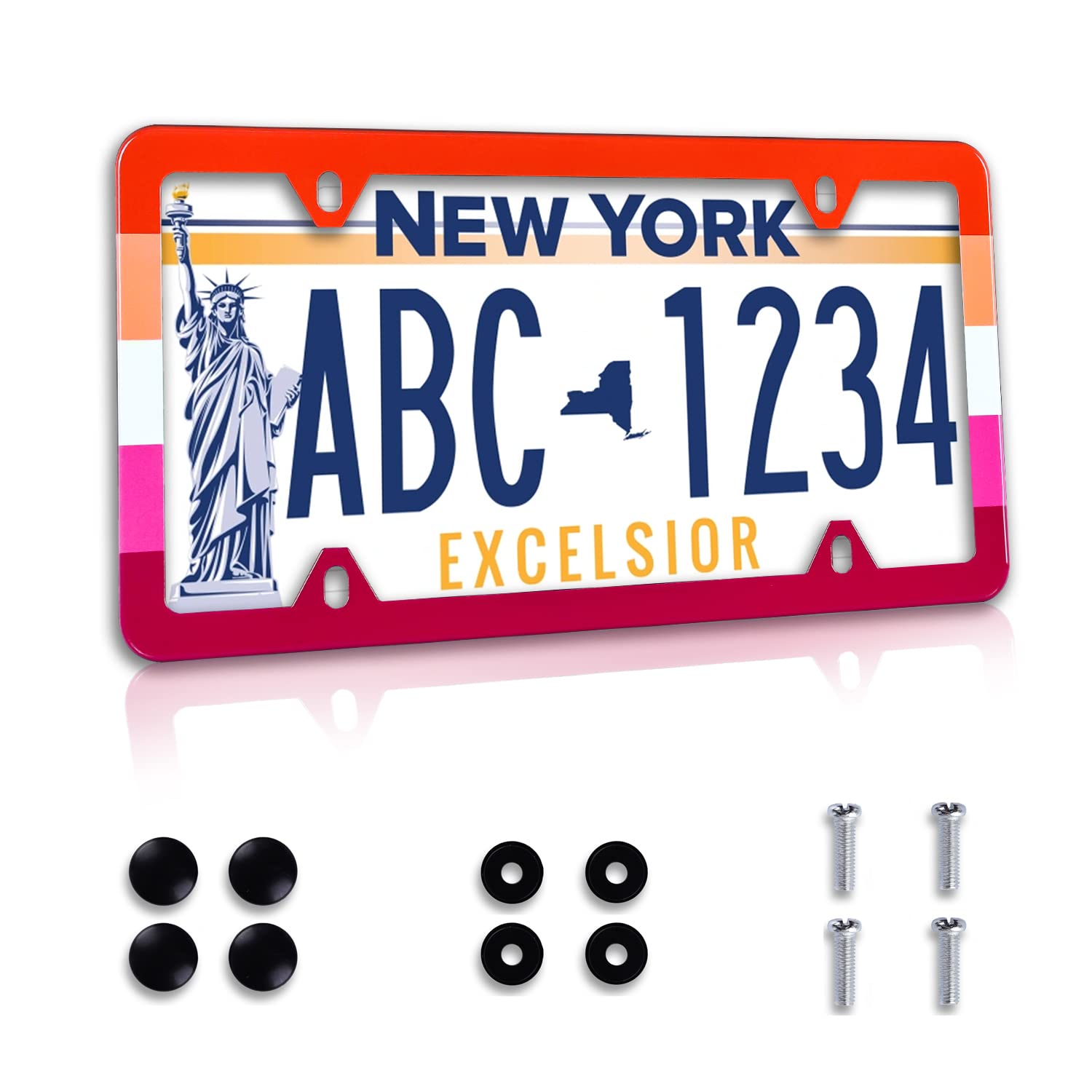 Lesbian Flag LGBT Pride Pink Rainbow License Plate Frame Stainless Steel Car License Plate Frame Accessory Car Plate Frame Decor for US Canada Vehicle