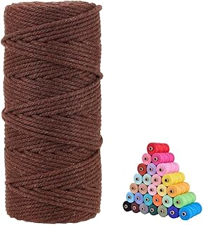 flipped 100% Natural Macrame Cotton Cord,3mm x109 Yard Twine String Cord Colored Cotton Rope Craft Cord for DIY Crafts Knitting Plant Hangers Christmas Wedding Décor (Dark Brown, 3mm*109yards)