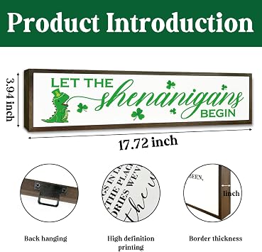 Shamrock St Patricks Day Decor, Let the Shenanigans Begin Printed Wood Wall Art Sign, St Patricks Day Decor For The Home,Hanging Plaque Shamrock Decor, St. Patrick's Day Porch Sign Decor 18x4 inch A17