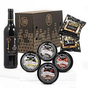 ENRIQUE RECH – Cesta para Regalar – Vino Tinto Reyes – Paté Aceituna Negra – Paté de Jabalí al Pedro Ximénez – Pate de Jamón Ibérico – Pate Chorizo a la Sidra – Lote Gourmet