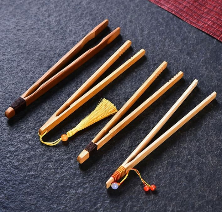 Amzboen 8 Pcs Bamboo Toaster Tongs,7โ Reusable Wooden Toaster Tongs for Cooking and Holding-Ideal for Toast, Fruits, Bread and Cheese- Ultra Grip - Bamboo Kitchen Utensil Tong