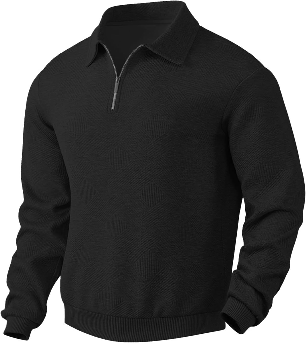 domirica Mens Solid Quarter Zip Polo Sweatshirt Long Sleeve Jacquard Collared Pullover Classic Business Casual Hoodies