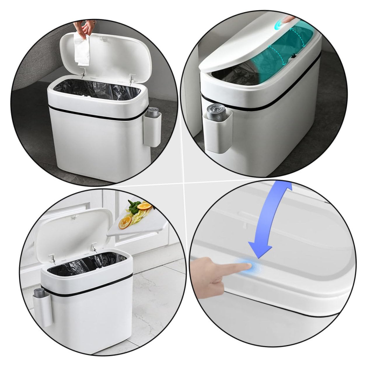 Bathroom Trash Bin with Lid 14l White Wastebasket with Storage Box Compact Kitchen Garbage Can Reusable Rubbish Container for Home Restroom Organization