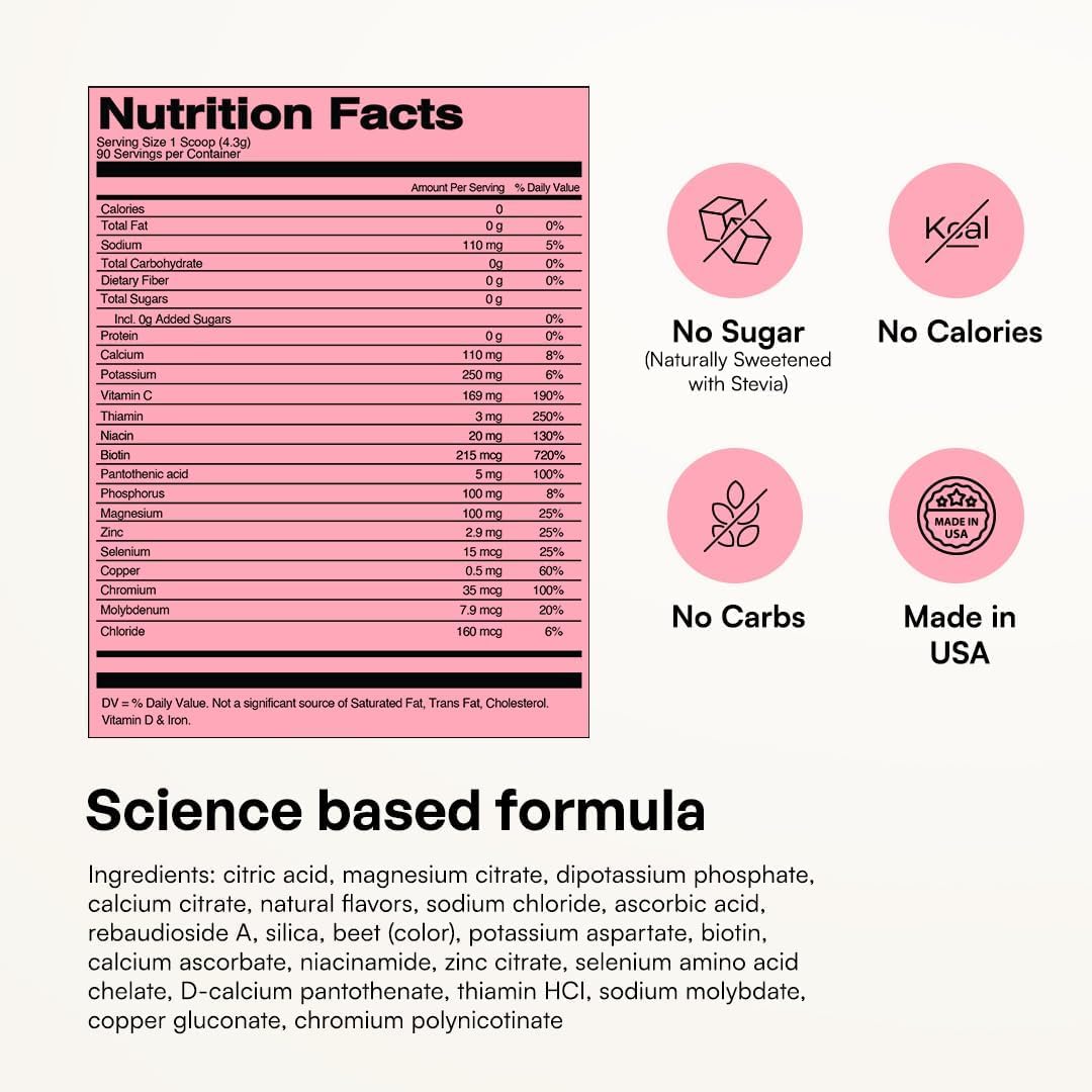 KEY NUTRIENTS Multivitamin Electrolytes Powder, Pink Lemonade, 90 Servings — Amazon image 6