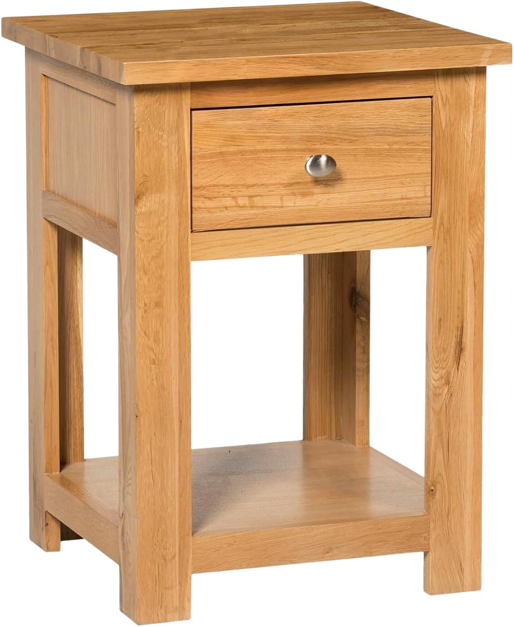 Hallowood Furniture Waverly Oak Lamp Table with Drawer and Lower Shelf, Solid Wooden Side Table in Light Oak, Nightstand, Oak Plant Stand, Fully Assembled Bedside and Living Room Furniture