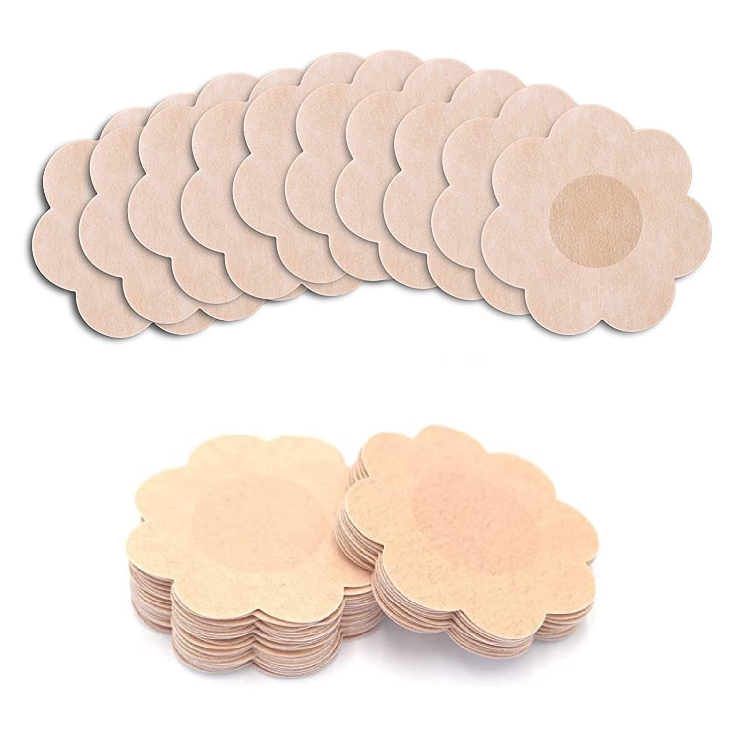Women’s Cotton Ultra-Thin Disposable Nipple Pasties – Self-Adhesive Flower-Shaped Peel & Stick Bra Pads, Petals Nipple Covers, Beige, Free Size, Pack of 10 Pairs