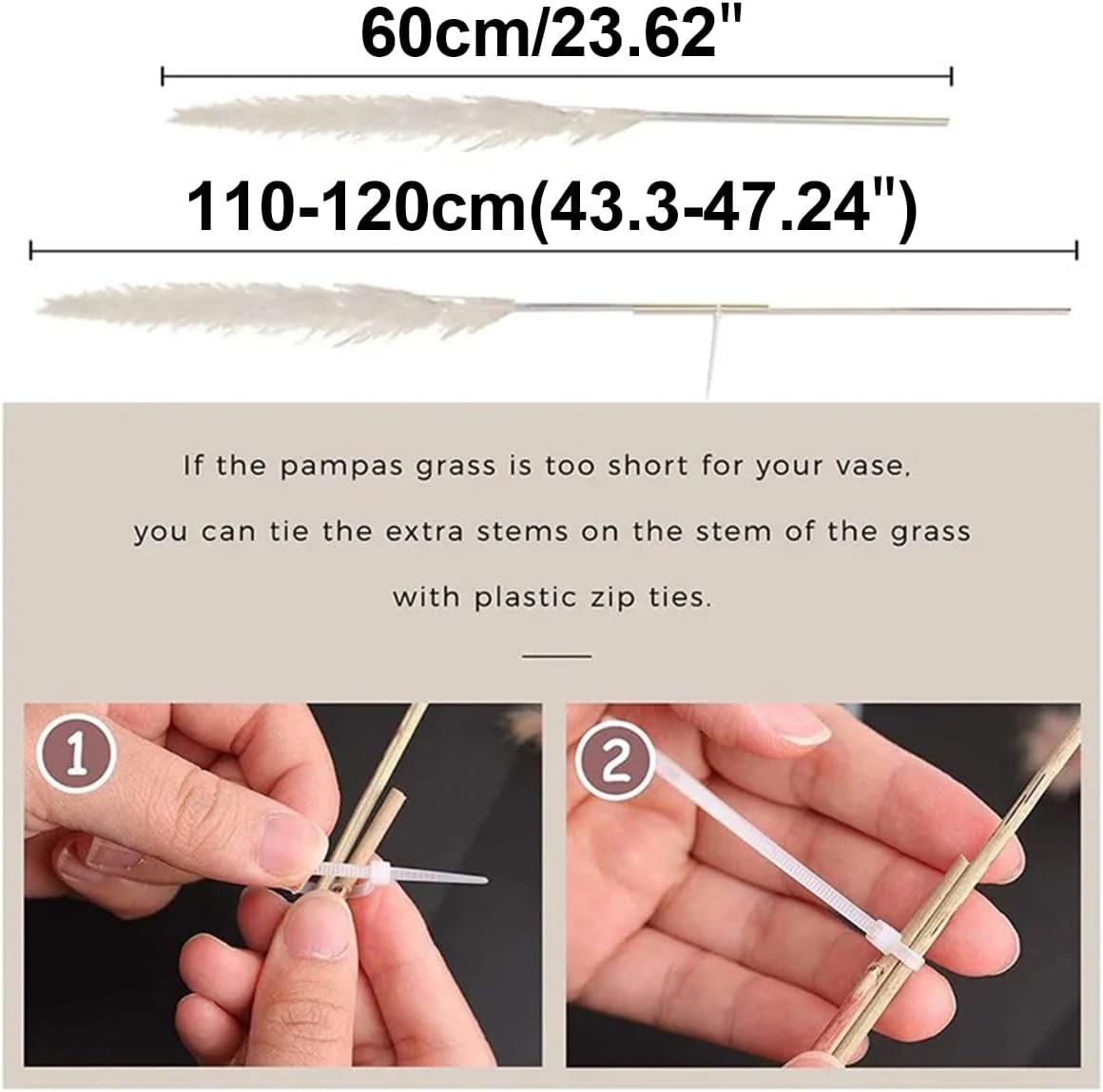 10pcs Dried Pampas Grass Decor, 23.62inch Fluffy Natural Pampas Grass Boho Floral Bouquet for Wedding Party Table Vase Decor, Splicing Size 43.3-47.24 inch, White