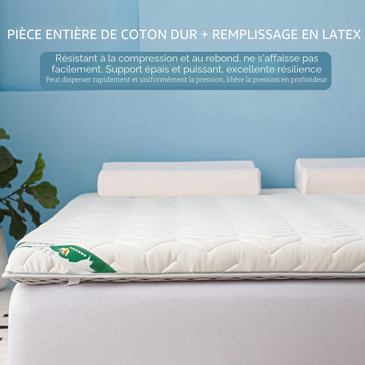 Surmatelas futon japonais blanc, 110 x 180 cm d'épaisseur, 5/8 cm, respirant, confortable, pliable, pour dortoirs et usage domestique