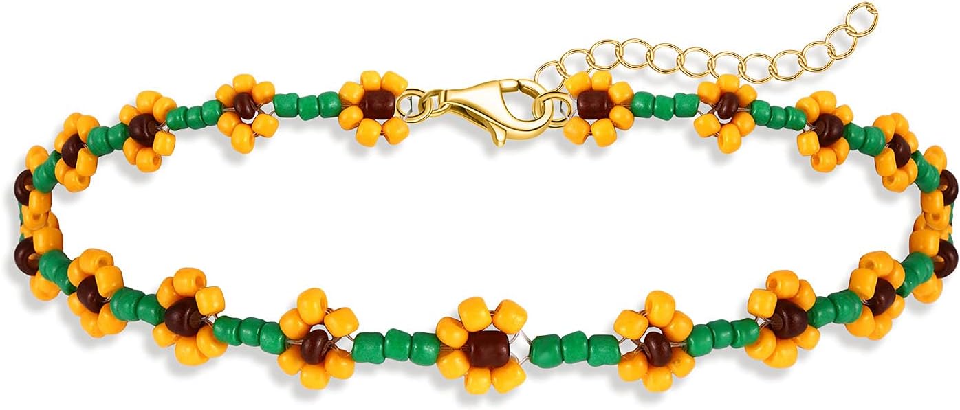 Beaded Anklets for Women Boho Cute Daisy Flower Bead Ankle Bracelets Handmade Waterproof Surfer Anklet Summer Beach Foot Jewelry for Women