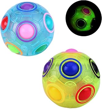 TANCH 2 Pieces Luminous Magic Rainbow Puzzle Ball Glow in Dark Stress Reliever & Brain Teaser Football Fidget Cube Set for Kids Adults Pack of 2Glow Blue+Green...