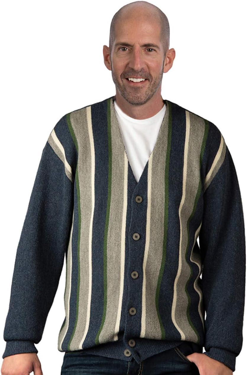 Alpaca Golf - Men's Striped Classic Cool Button Down Cardigan Sweaters - 100% Alpaca Wool
