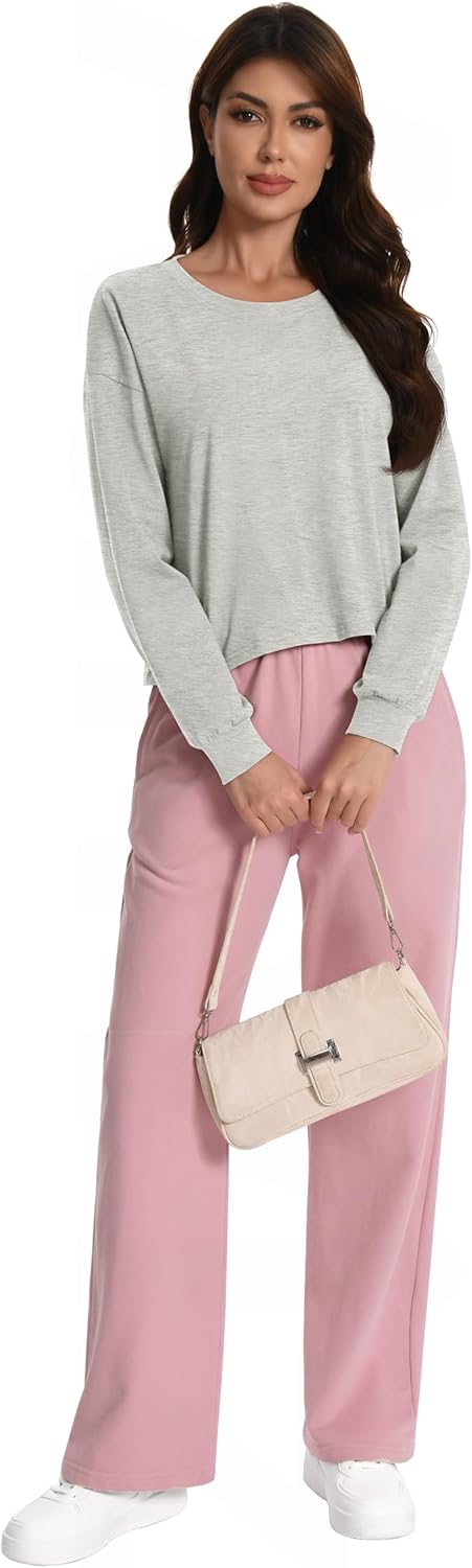 Womens Long Sleeve Crop Tops Loose Cropped Tshirt Crew Neck Tees Casual Cotton Athletic Workout Shirts - Image 5