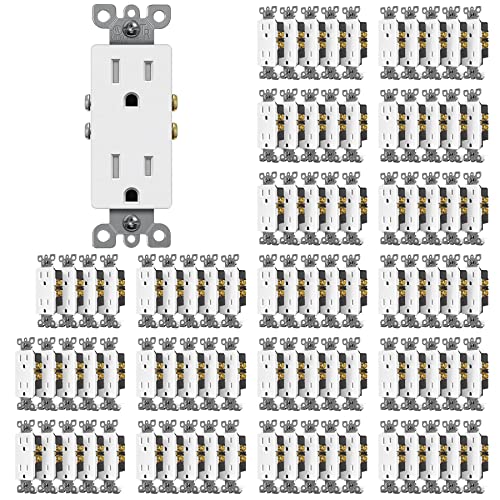 Image of (100 Pack) CML 15 Amp Decor Wall Receptacle Outlet, Child-Safe Tamper Resistant (TR), 15A /125V, Standard Decorator Electrical Outlet, UL Listed, White