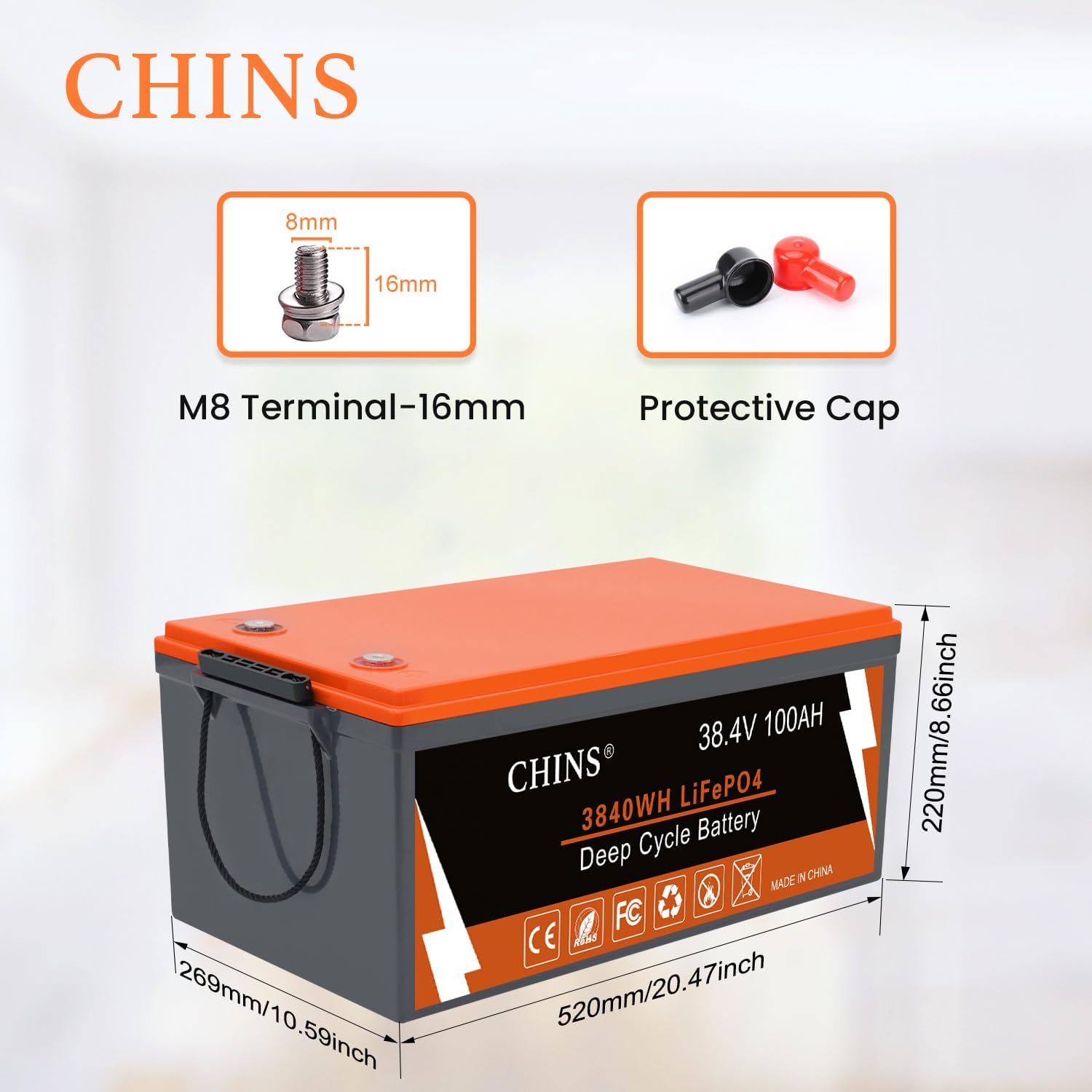 CHINS 36V 100Ah Lithium Golf Cart Battery, Includes Monitor, Built-in Bluetooth 200A BMS, 4000+ Cycles, 36 Volt Lithium Battery for Golf Cart