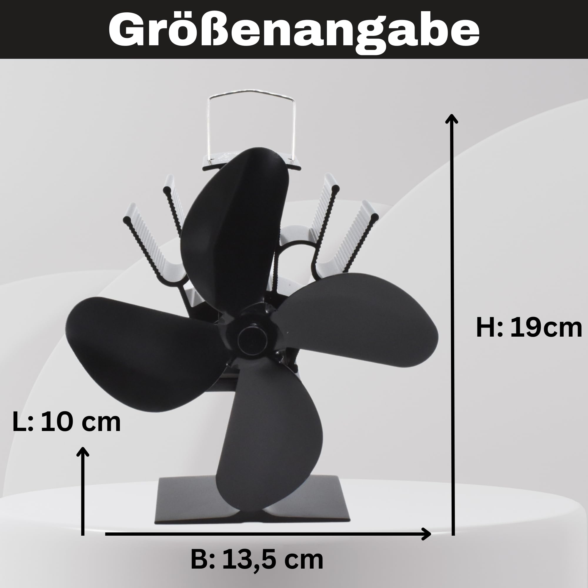 Kaminventilator 4 Klingen Kamin Ventilator stehend Ofenventilator ohne Strom geräuscharm & ökonomisch für Holzöfen & HL Kauf-Block