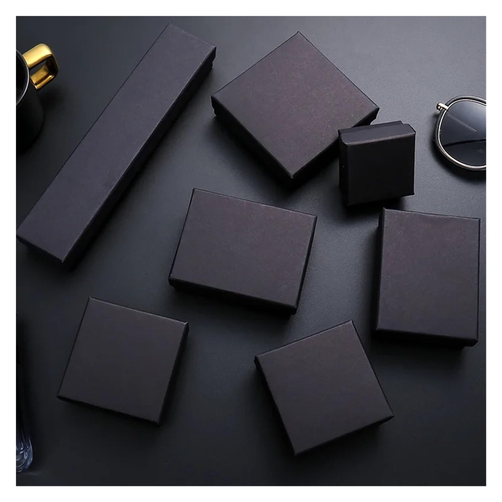 50 pezzi fai da te scatole for imballaggio regalo in cartone Kraft marrone carta nera piccola scatola di sapone mini gioielli anello orecchini organizzatore per Gioielli(Black)