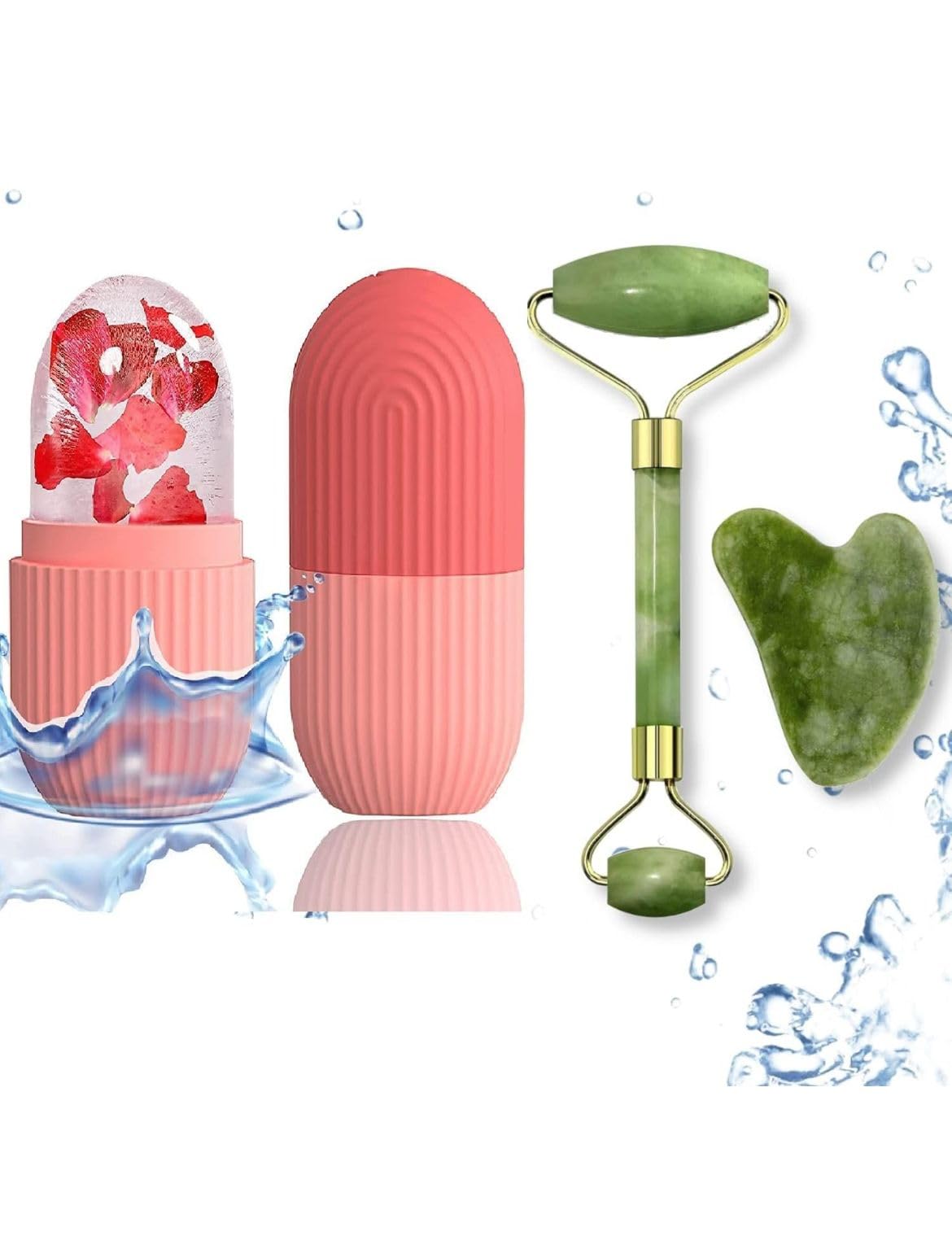 Face Stone Roller Massager With Gua Sha Stone And Ice Roller Set Facial Roller 100% Natural Stone Jade Roller For Skin Eye Neck Body Ice Cube Roller