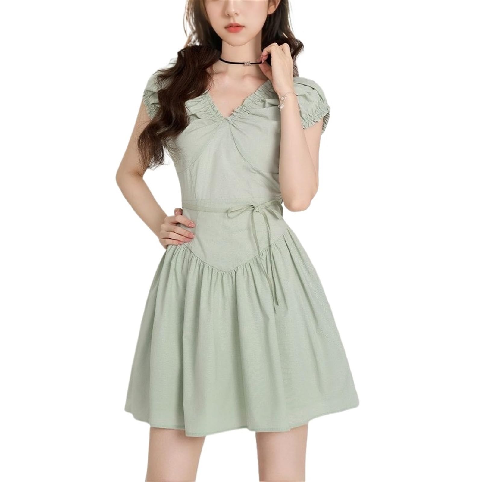 Robe courte à manches bouffantes et col V : le charme de l'été - 6