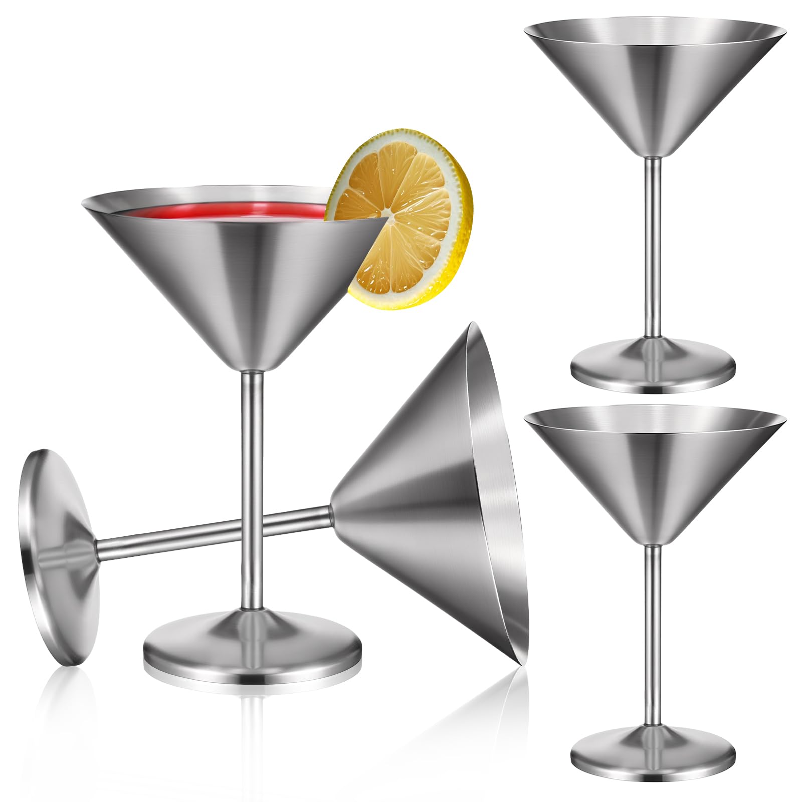Confezione da 4 bicchieri da Martini in acciaio inox, bicchieri da Martini in metallo, infrangibili, pronti da viaggio, set da 250 ml, infrangibili con finitura sabbiata