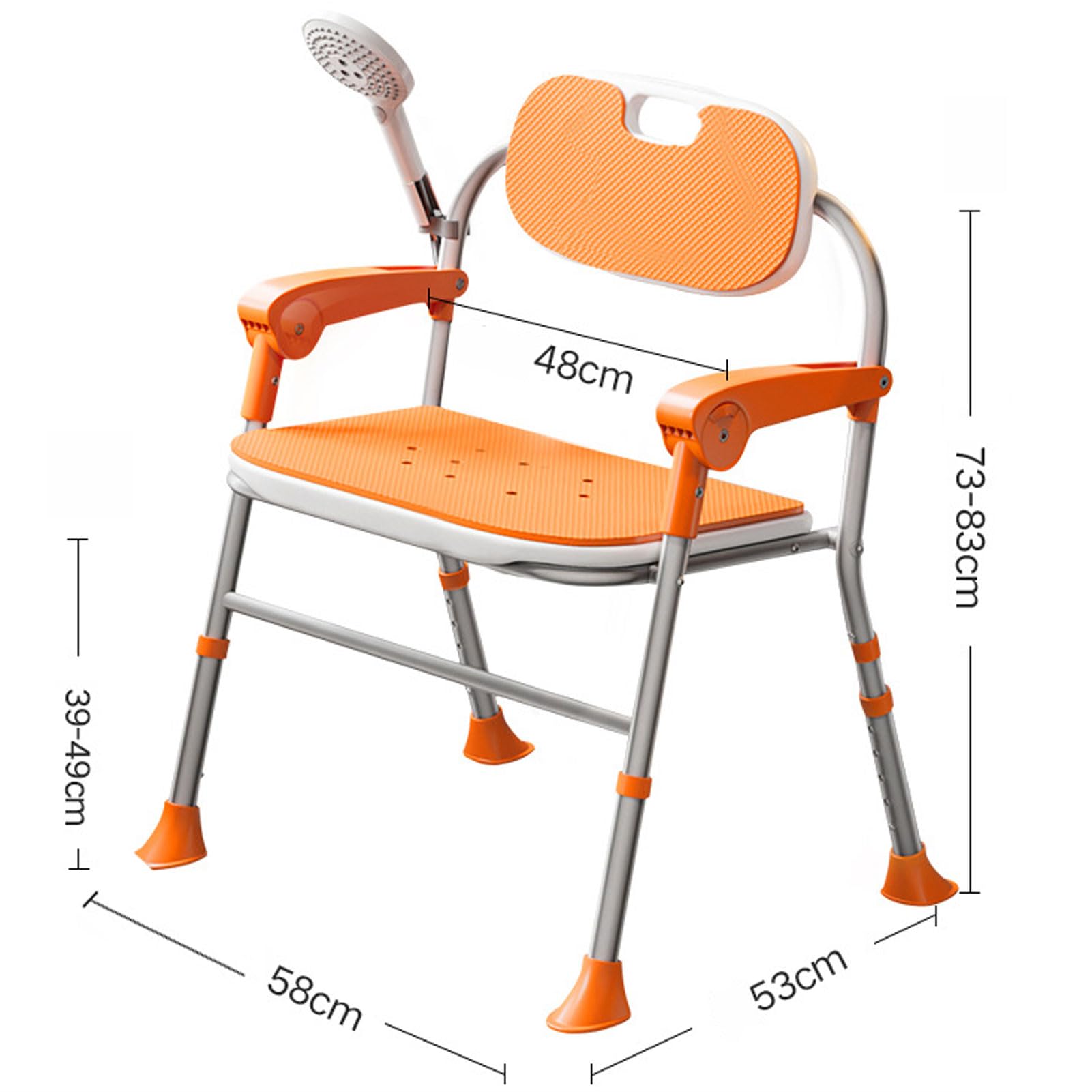 HUHJYUGE Silla para Ducha, Silla de Baño Asiento de Seguridad para Baño, Taburete de Baño Antideslizante con Respaldo Reposabrazos, Altura Regulable, para Mayores, Embarazadas (A)