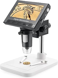 Coin Microscope, 4.3inch 10X-1000X Magnification Digital Microscope, USB Microscope Camera Video Recorder with 8 Light for Adults, PCB Soldering, Jewelry Repair