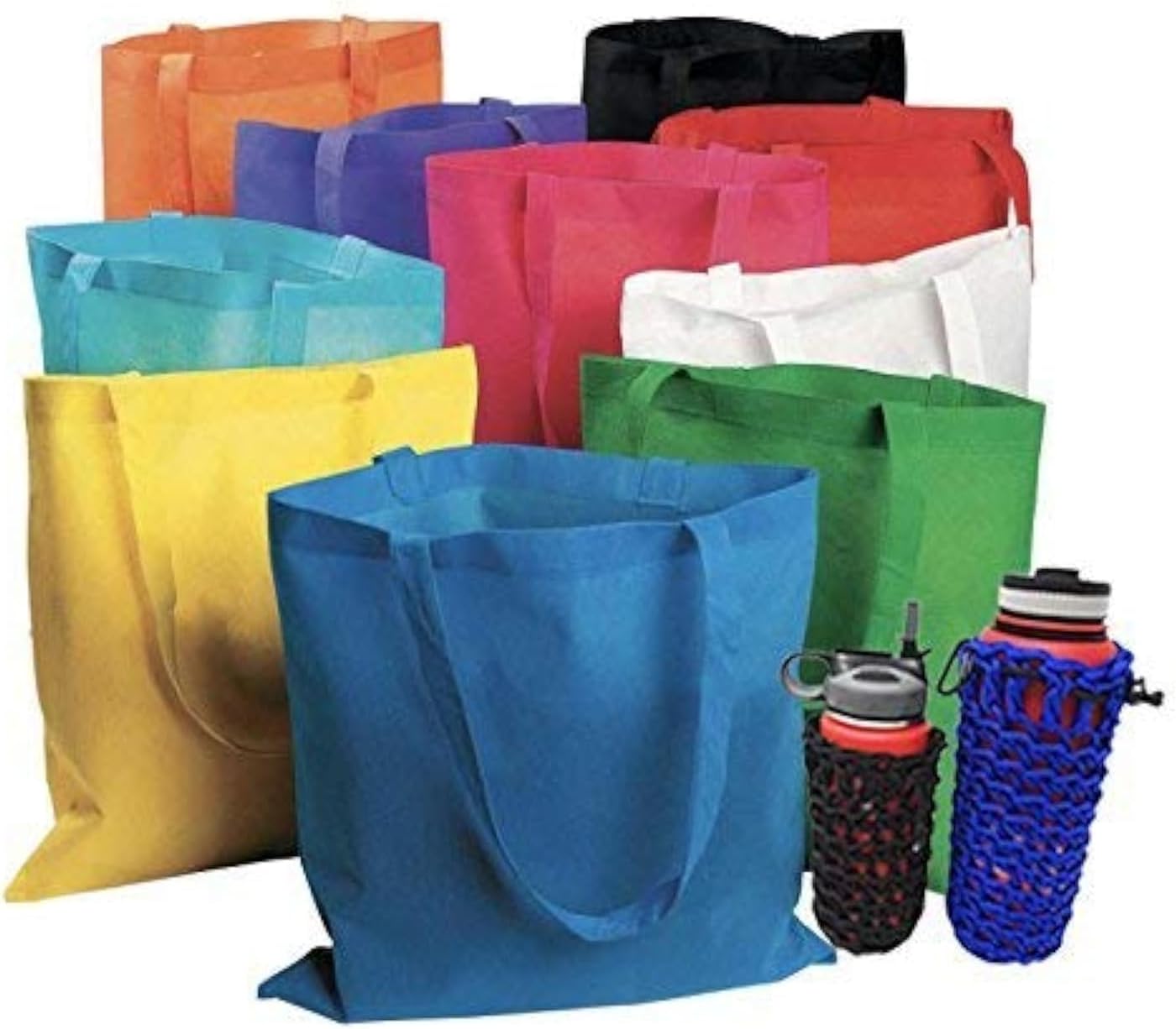 50 Bulk Tote Bag Mega Pack - 15” x 16” Large Reusable Grocery Shopping Bags - Great for Gift, Goody, Convention, or Trade Show Bags (Multi Color Assortment)