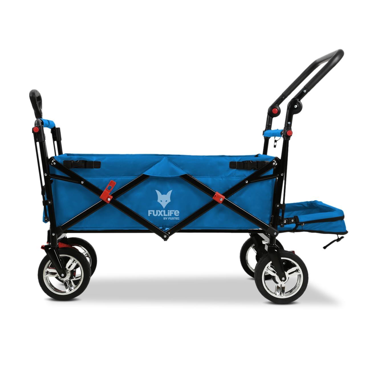 FUXLIFE Bollerwagen FX-CT800 Komfort faltbar - Türkis • Kinder Transportwagen mit Sonnendach • gepolsterte Innenraumverlängerung • robuste Räder • kompakt klappbarer Handwagen