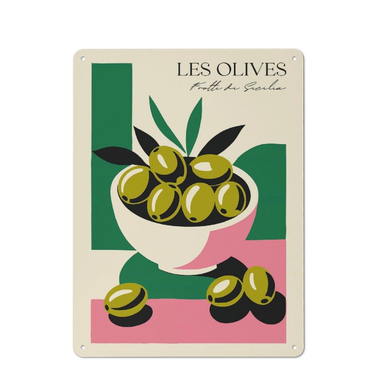 Junmoney Style-12 Metal Wall Plaque With Les Olives Sicily Design 40X30cm, Retro Room Wall Plaque For Home, Shop, Pub Or Studio Wall