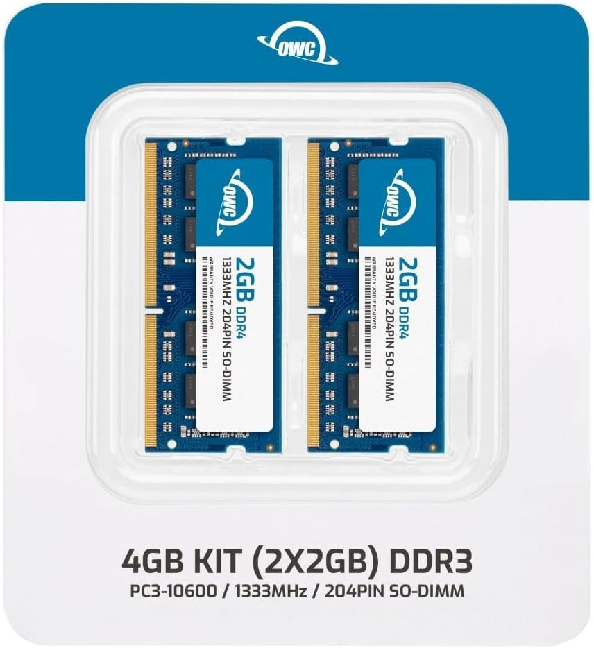 OWC 4GB (2x2GB) DDR3 1333 PC3-10600 CL9 1Rx8 204-pin 1.5V Non-ECC SODIMM Memory RAM Module Kit