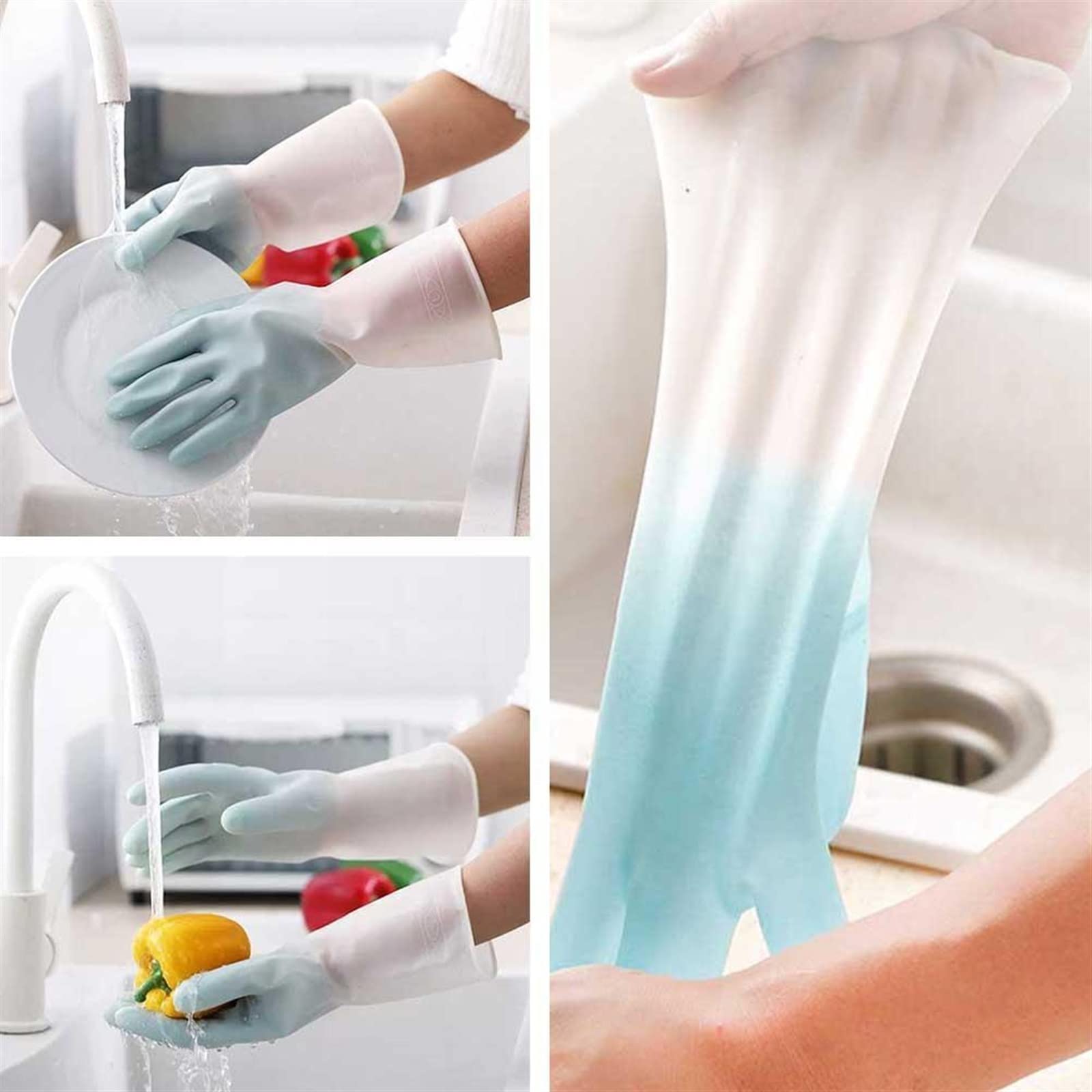Guantes domésticos de lavado de caucho impermeable Kitchen Dishwashing Gloves Durable Household Dishwashing Gloves Rubber Gloves(Large)
