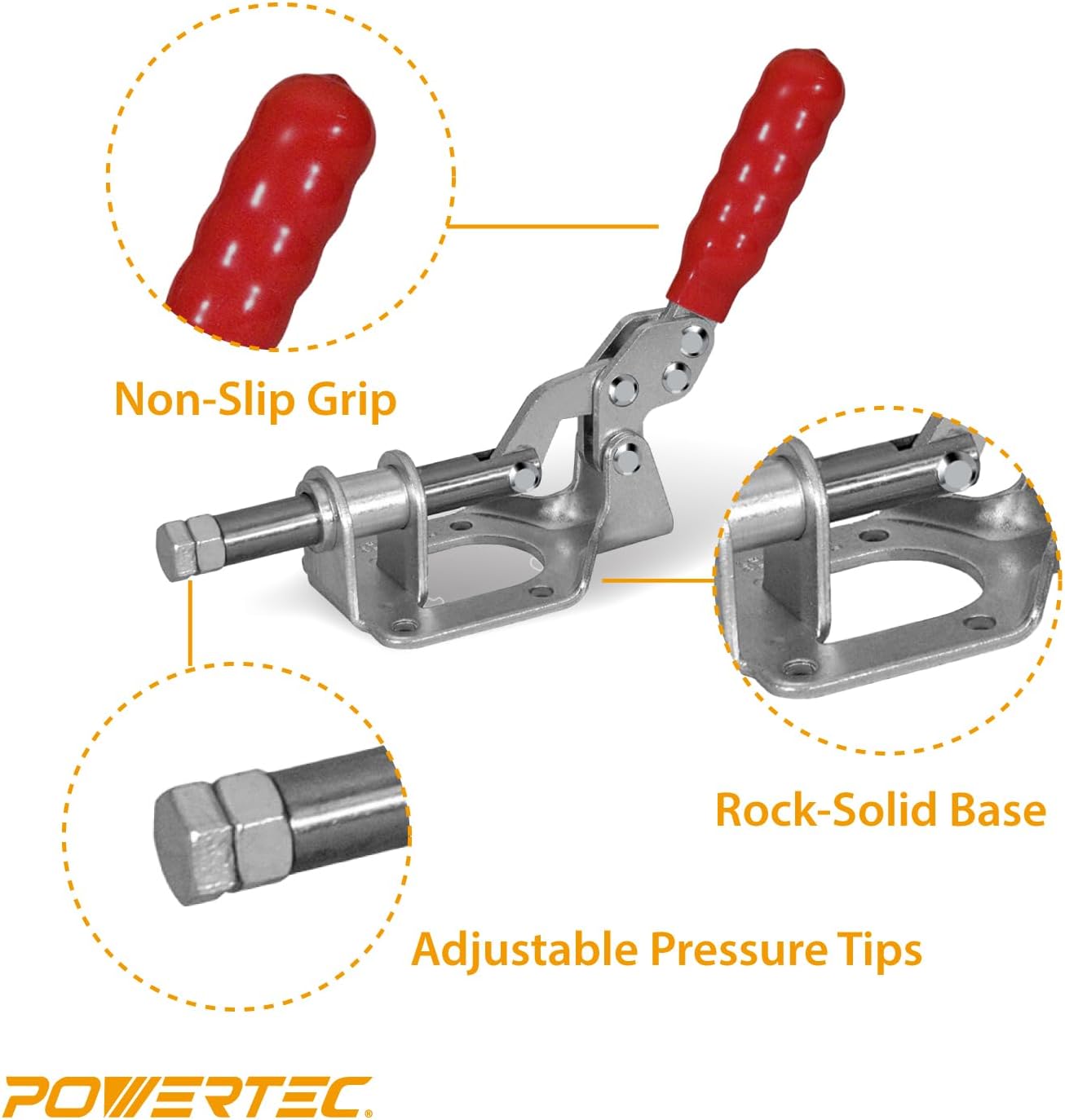 POWERTEC 6PK Toggle Clamp, 300lbs Holding Capacity, 302F Quick Release Push/Pull Clamp for Woodworking Jigs and Fixtures, Pocket Hole Jigs, Welding, CNC (20304-P6)