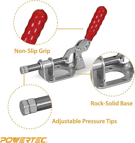 Miniatura 11 de POWERTEC Abrazadera de palanca de 4 unidades, capacidad de sujeción de 300 libras, abrazaderas horizontales de liberación rápida 201B con punta