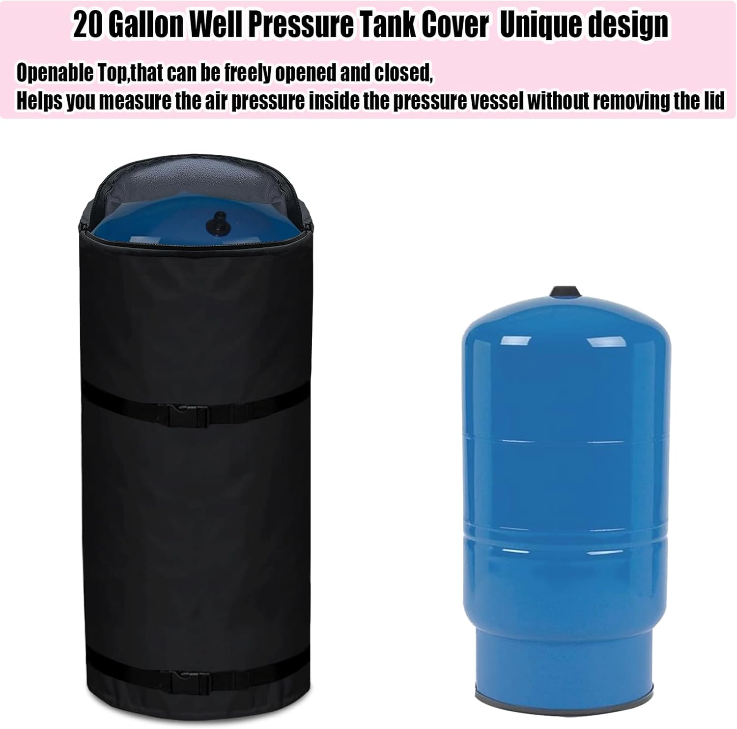 Well Pressure Tank Cover Insulated Thickened Built-in Anti-freezing Felt Anti-freeze Round Water Well Pump Pressure Tank Covers for 20 Gallon Well Pressure Tank Outdoor Winter Protection,Black