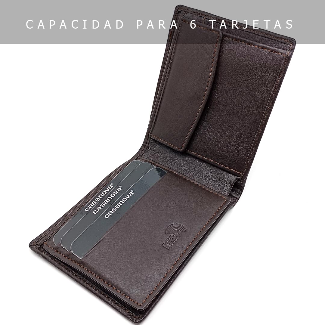 Cartera Hombre Piel Americana Elastico CON Monedero - 10096 Marron
