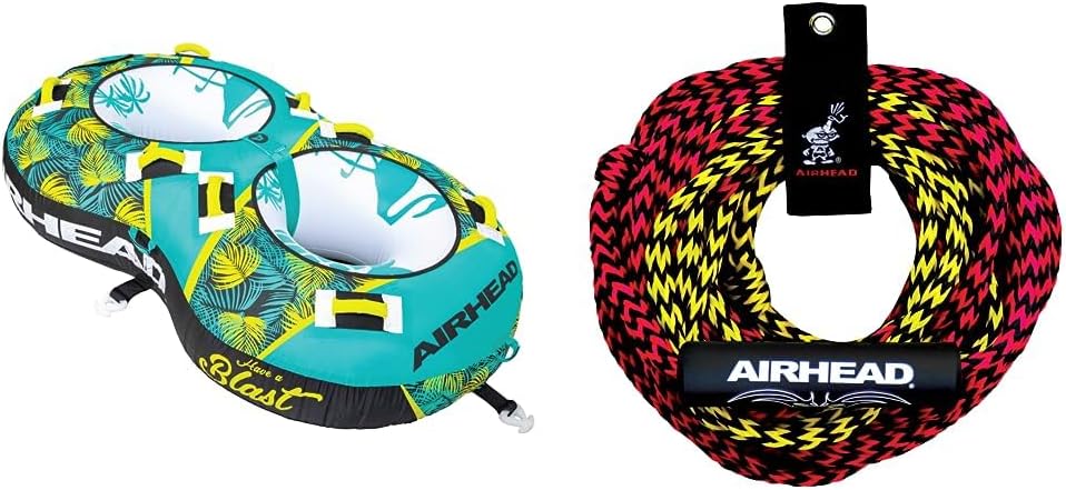 AIRHEAD Blast | 2 Rider Towable Tube for Boating with Dual Tow Points & 2 Section Tow Rope for 1-2 Rider Towable Tubes, 60-Feet