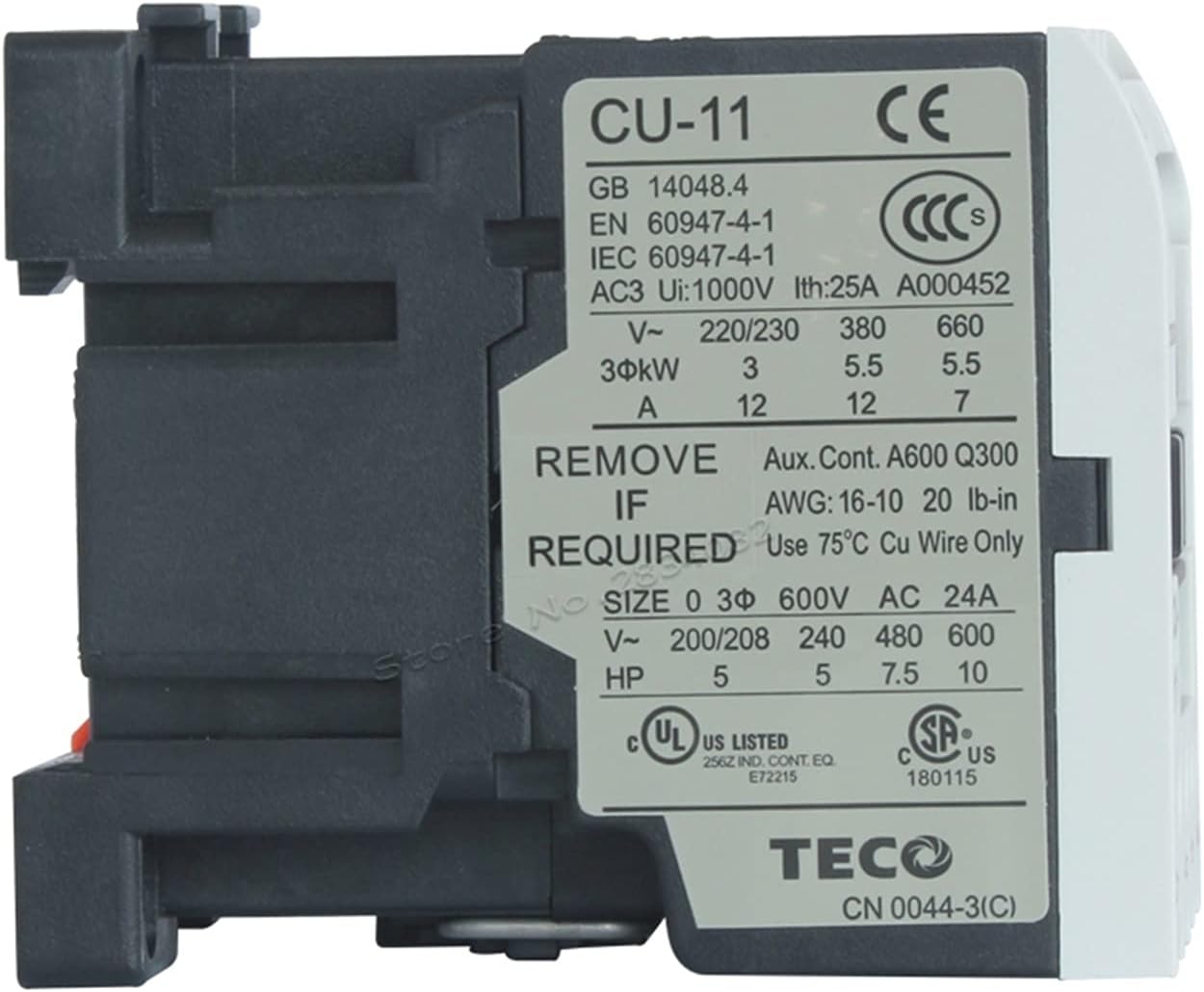 contactor 11A 50/60Hz Ui1000V AC Contactor AC24V 380V 220V 110V Coil Voltage CU-11 4NO 3A1a TECO Contactors