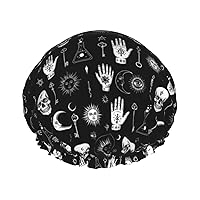 Vista 1 de Gorro de ducha gótico, cuervo, cuervo, calavera, luna, estrella, gótico, gorra de baño diseñada para mujeres, impermeable, doble capa