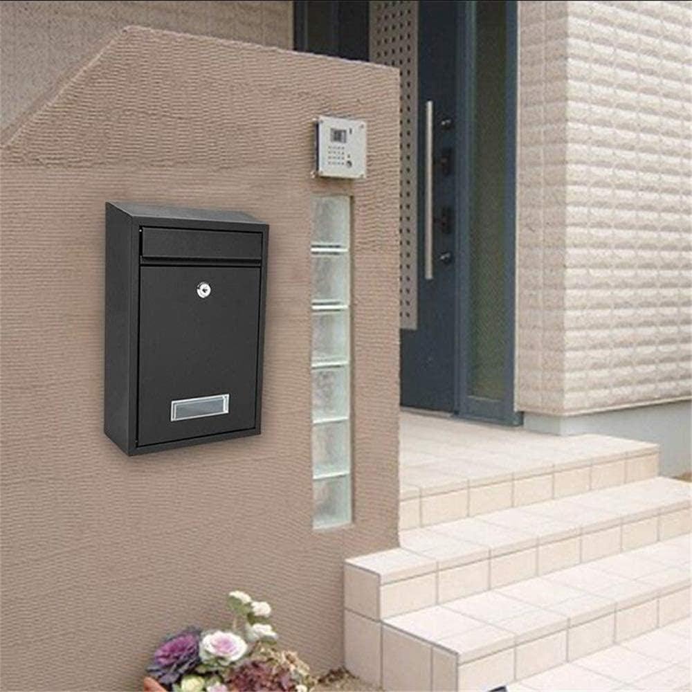 Post Box Wall Mount Mailbox Drop Box Heavy Duty Secured Storage with Lock for Commercial Home Office or Business Use Outdoor Mailbox-26.2x8.3x35cm_Black