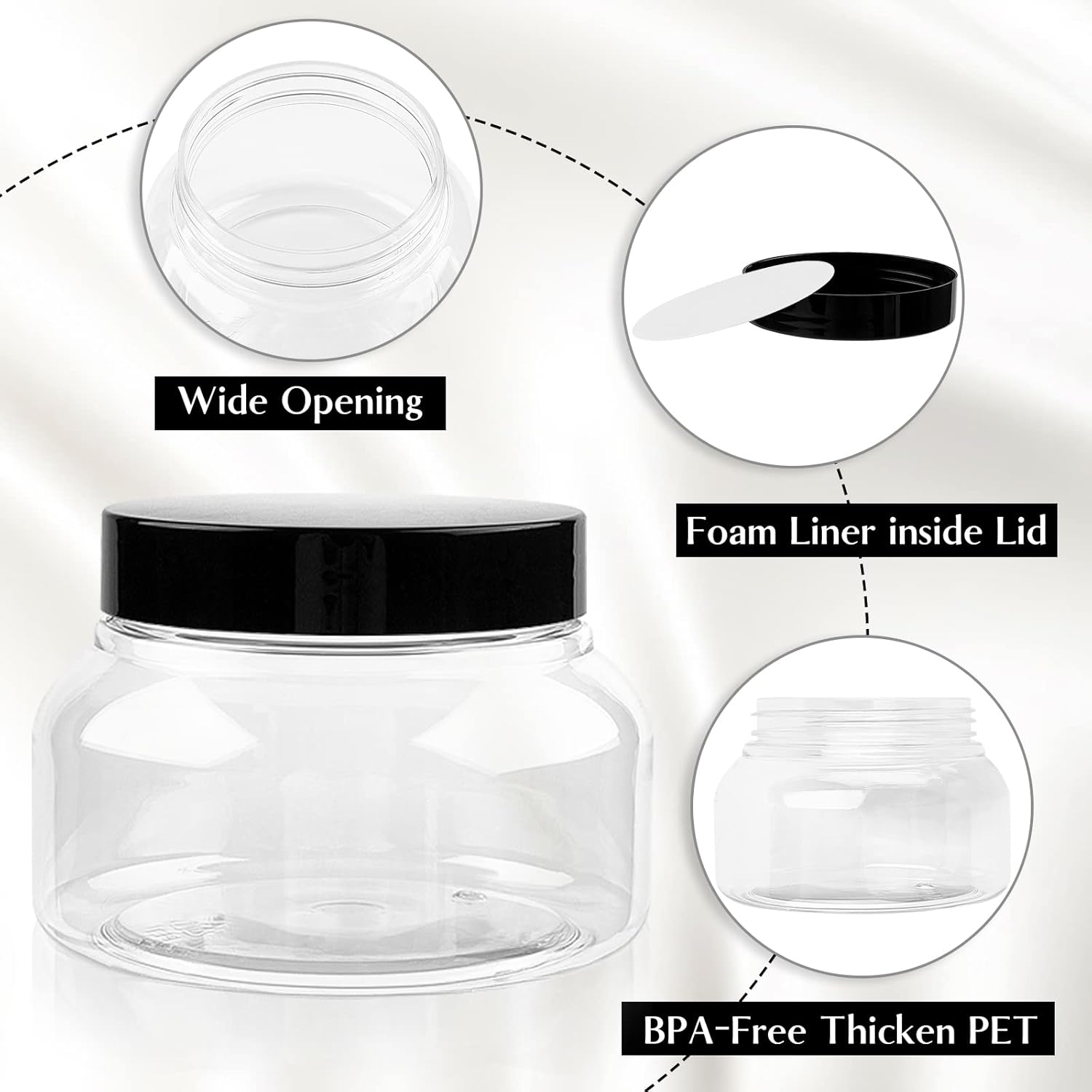TUZAZO 8 Oz Premium Plastic Tuscany Jars with Lids BPA Free, 24 Pack Empty Sugar Scrub Containers, Round Clear Cosmetic Containers for Body Butter, Lotion, Cream, Gel, Beauty Product