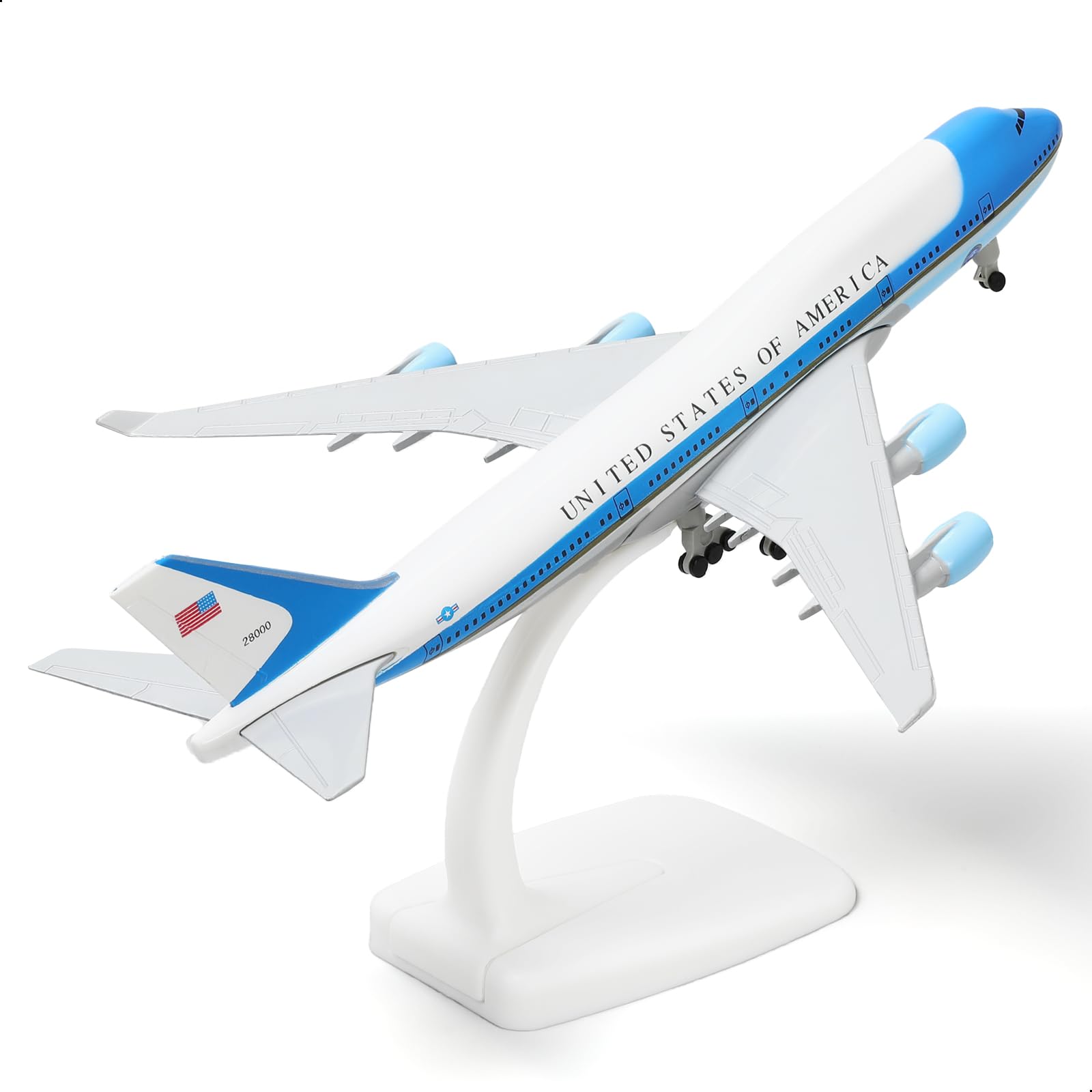 Air Force One 1/300 - Modellino di aereo in metallo Die-Cast con supporto per Boeing747 VC-25A in lega (8,3 pollici), regalo per appassionati di aviazione, collezione di display desktop