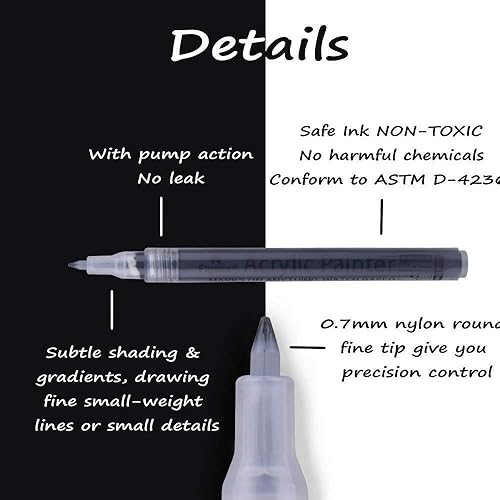 Miniatura 3 de Rotuladores de pintura blanco y negro, 6 unidades, marcador permanente acrílico blanco de 0.028 in, bolígrafos blancos para pintura de roca, piedra,