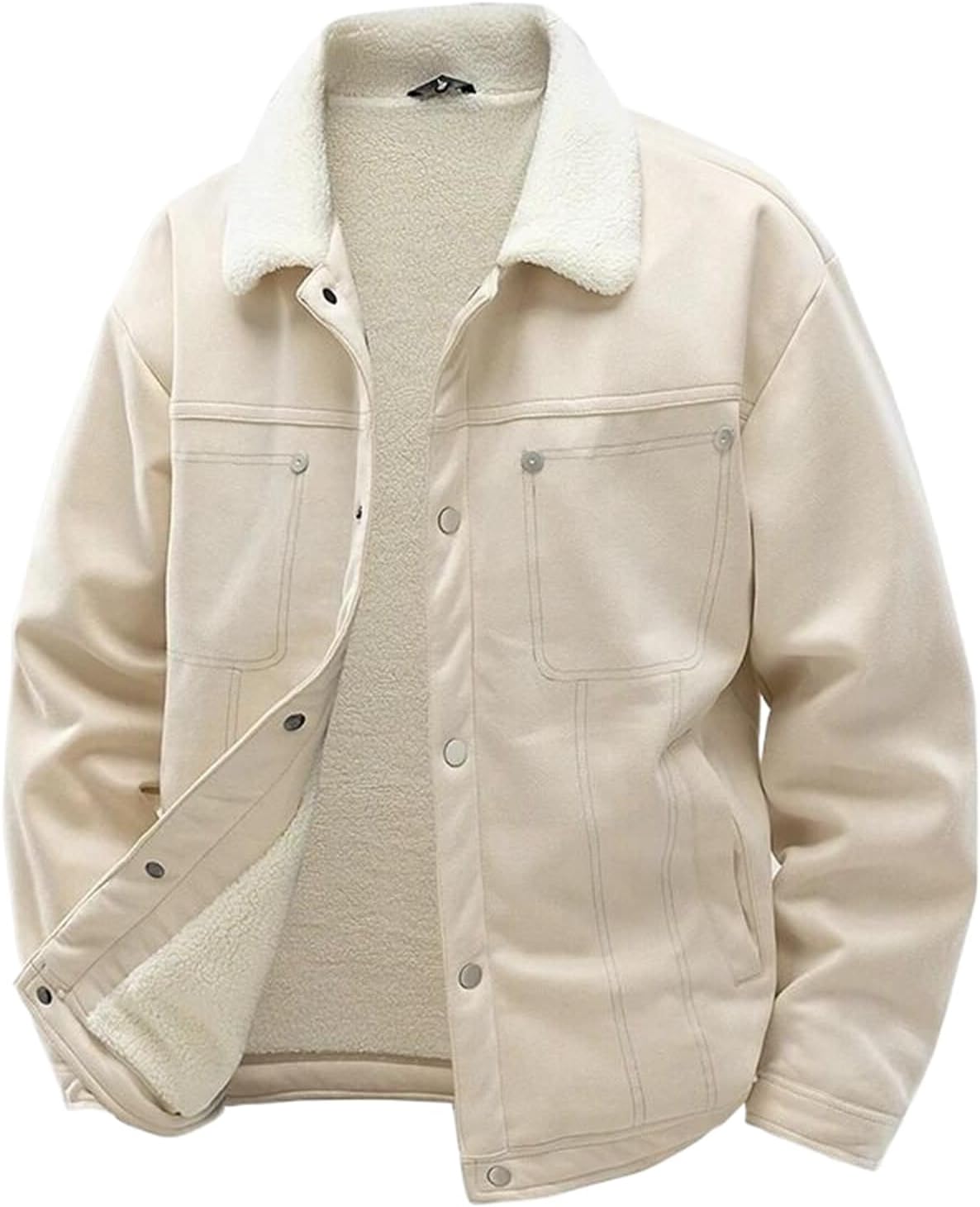 Splicing PU Cotton Jacket Men's Lapel Winter Warm, Thick, Loose Lamb Wool Jacket